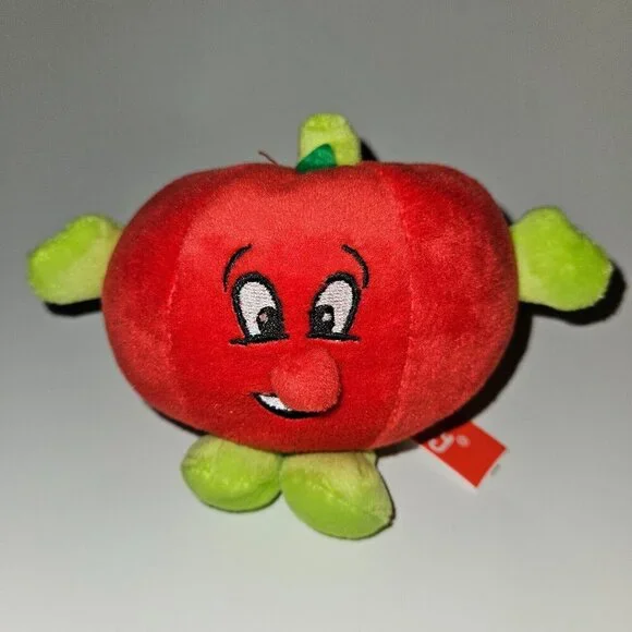 2 Gitzy Plush Rattle Lot 4" Stuffed Baby Toy Red Tomato? Apple? Fruit Vegetable